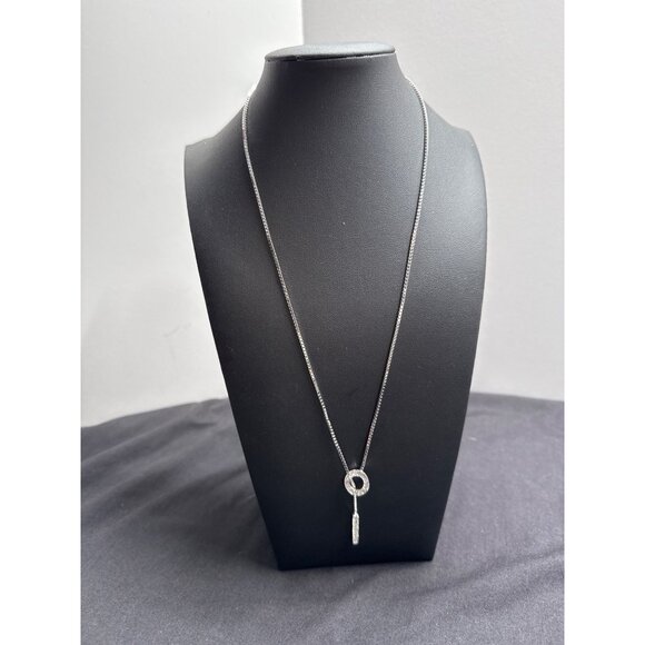 Elegant Silver Tone Lariat Love Knot Necklace With Crystal Accents - Picture 2 of 7
